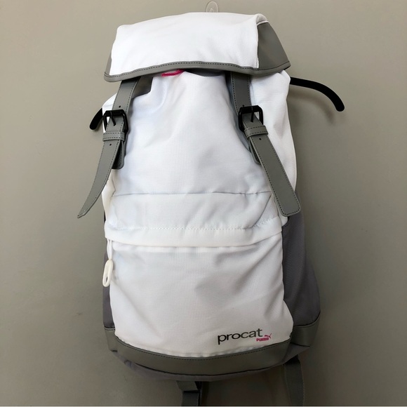Puma Handbags - Puma ProCat Backpack White Gray Hot Pink Athletic Travel Gym Yoga School Bag